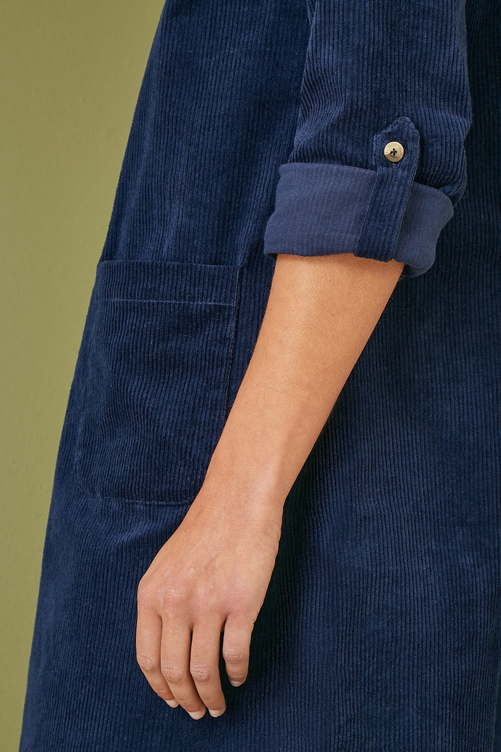 Yumi Navy Cord Tunic Dress With 3/4 Sleeves And Pockets