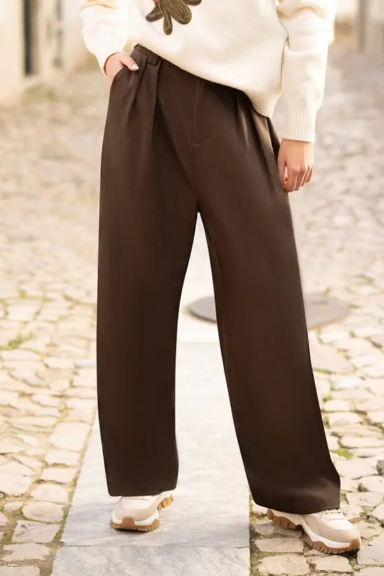 Yumi Brown Wide Leg Trousers