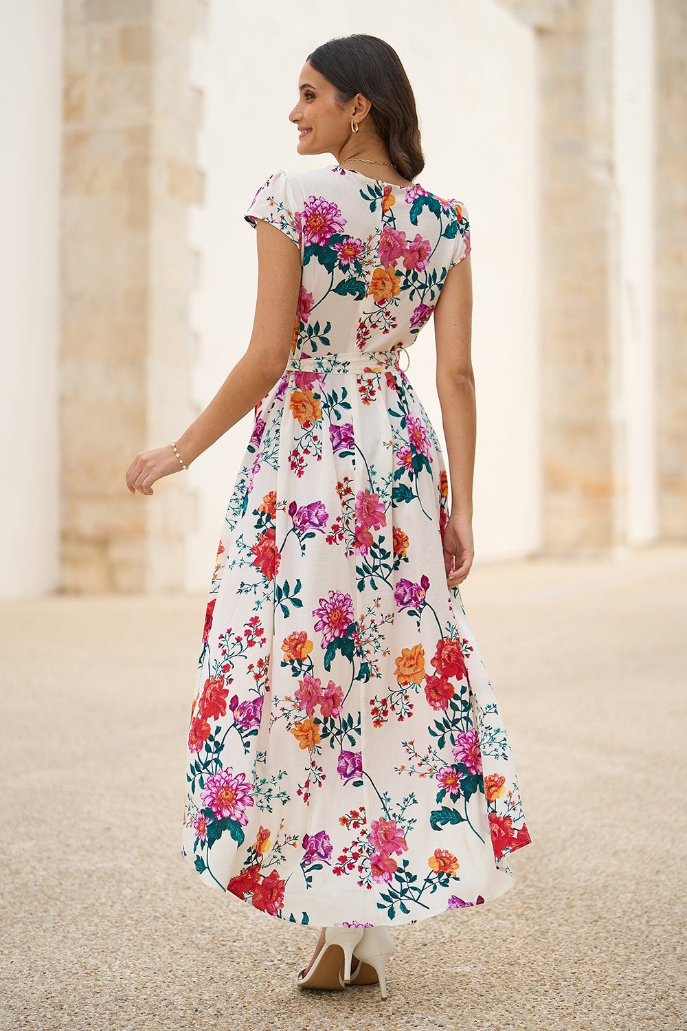 Yumi Ivory Flower Print Wrap Midi Dress