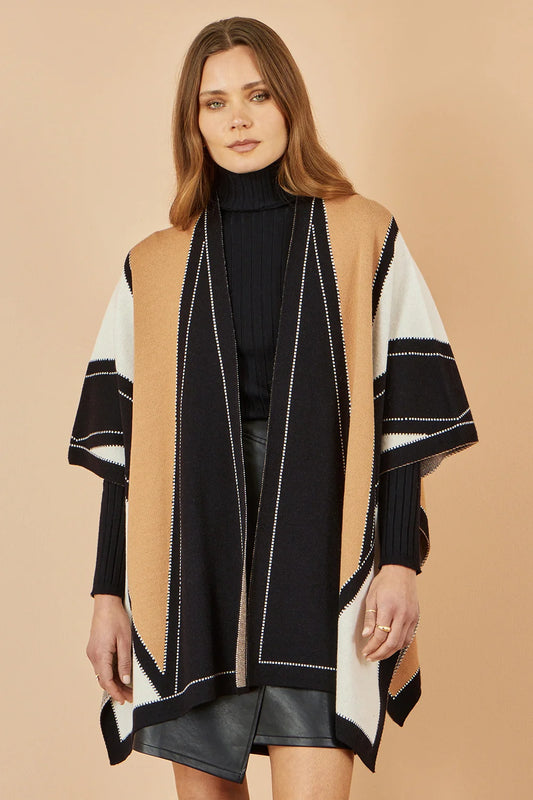 Yumi Brown Colour Block Cape