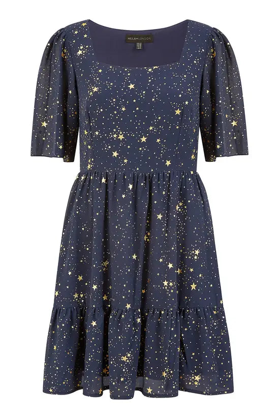 Yumi Navy Star Print Skater Dress