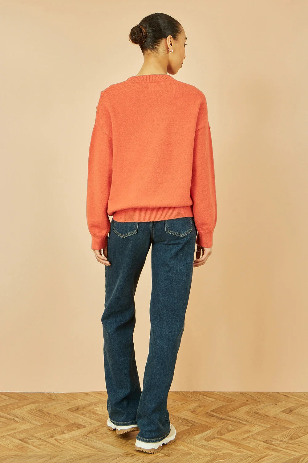 Yumi Orange Heart Knit Relaxed Jumper