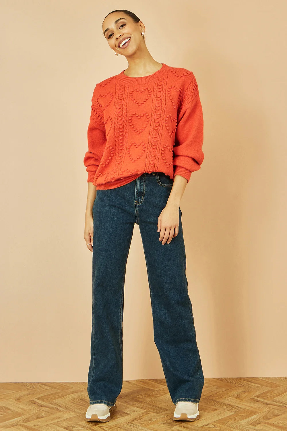 Yumi Orange Heart Knit Relaxed Jumper