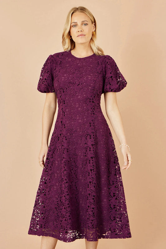Yumi Burgundy Lace Midi Skater Dress