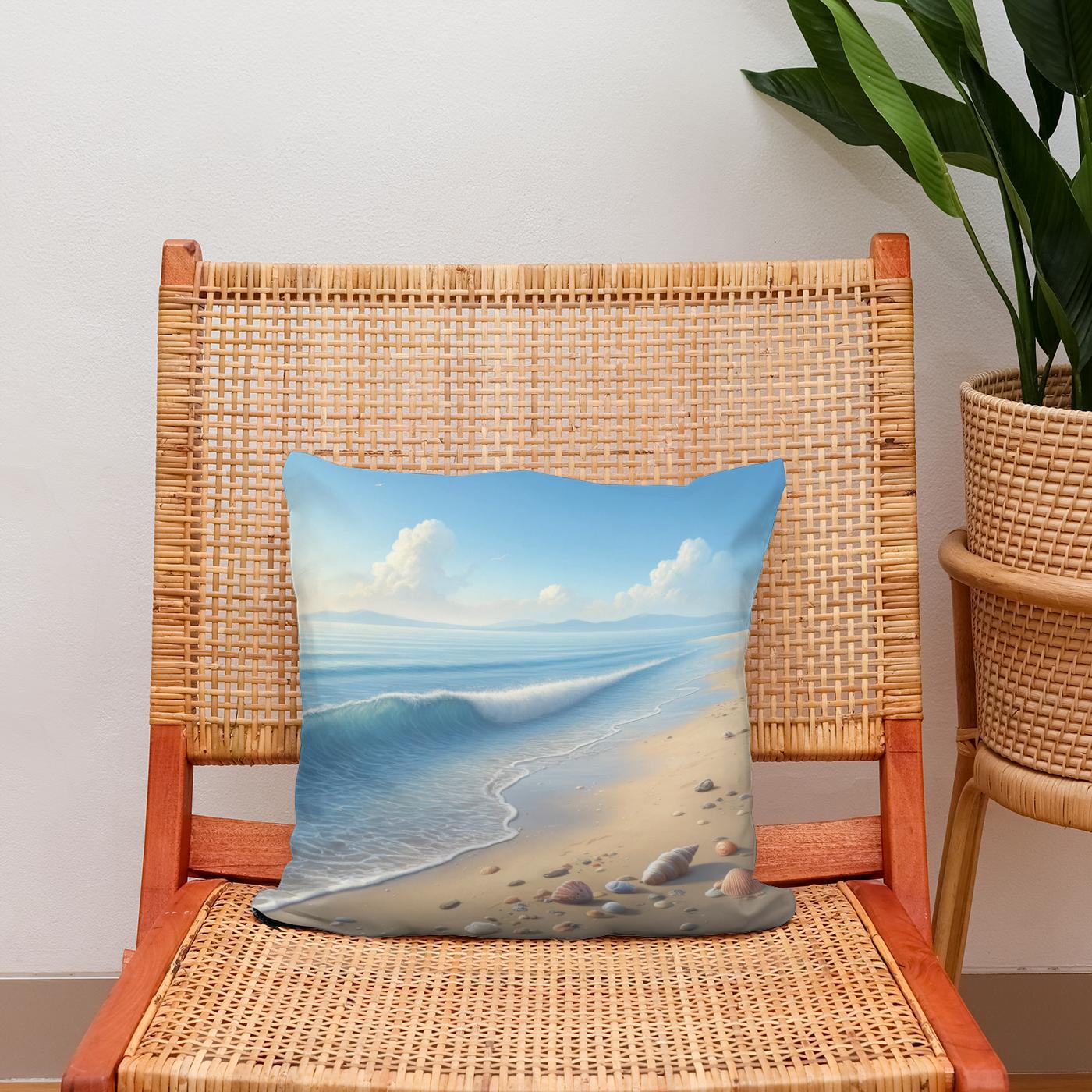 Tranquil Beachscape Cotton Cushion