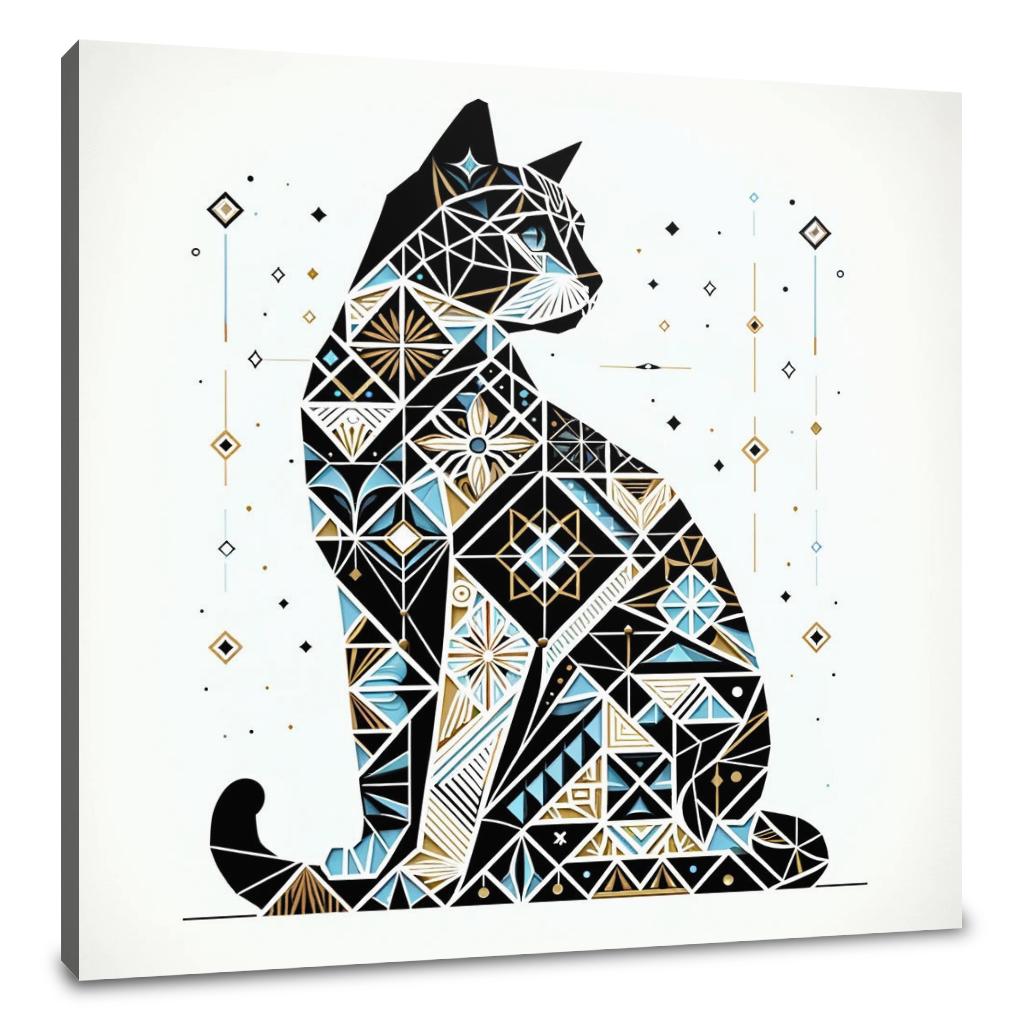 Mystic Azure Feline Mosaic Canvas