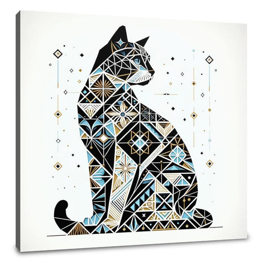 Mystic Azure Feline Mosaic Canvas