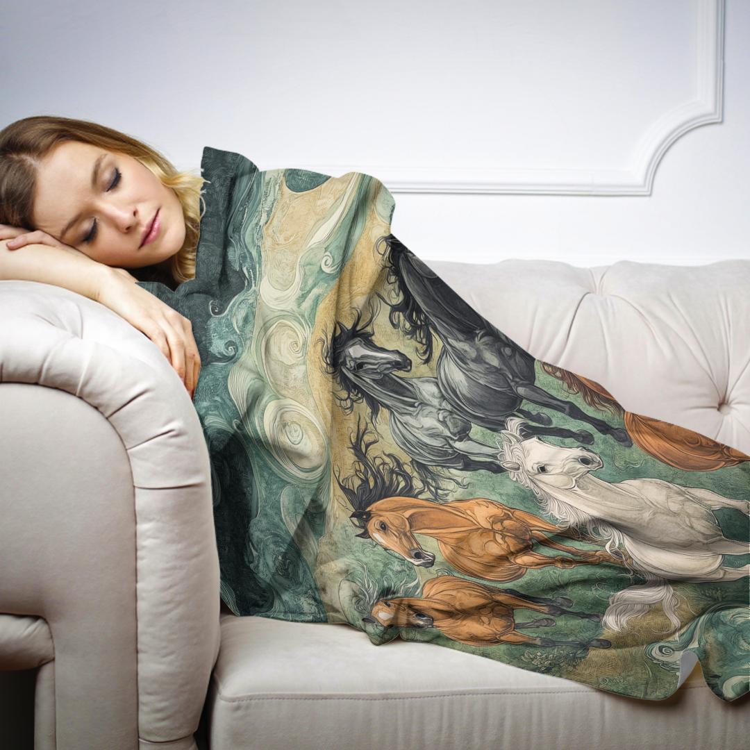 Lucky Running 7 Horses Blanket