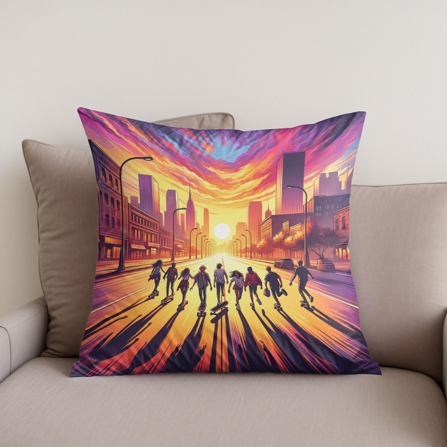 Golden Hour Skateboard Summer Cotton Cushion