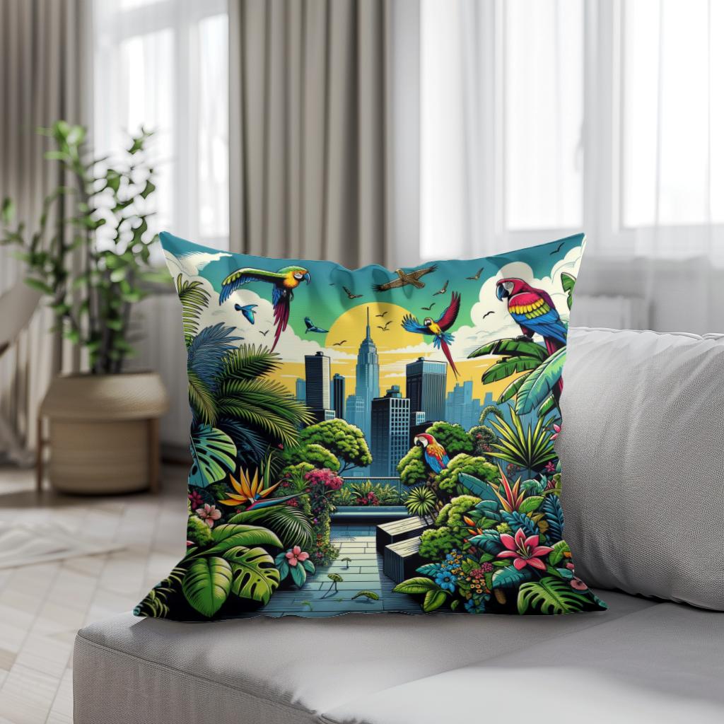 Urban Jungle View Cotton Cushion