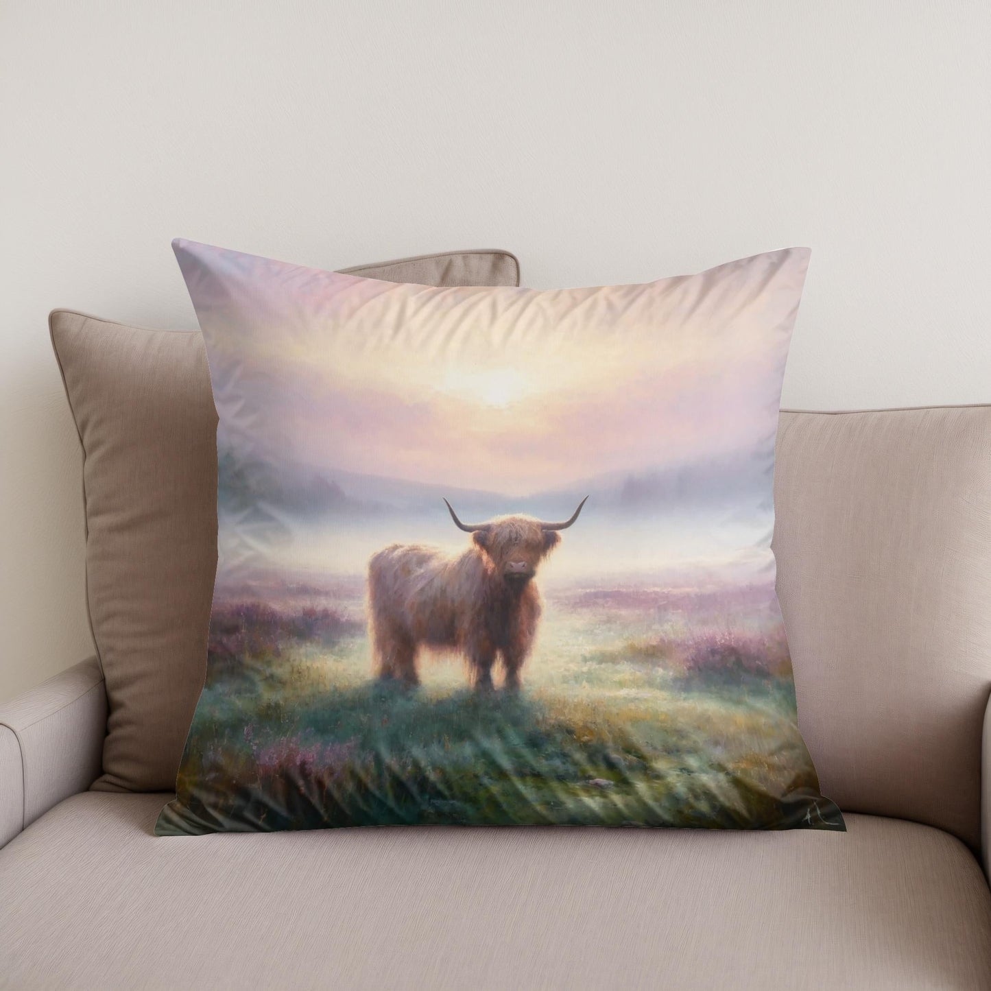 Highland Cow Dawn Cotton Cushion