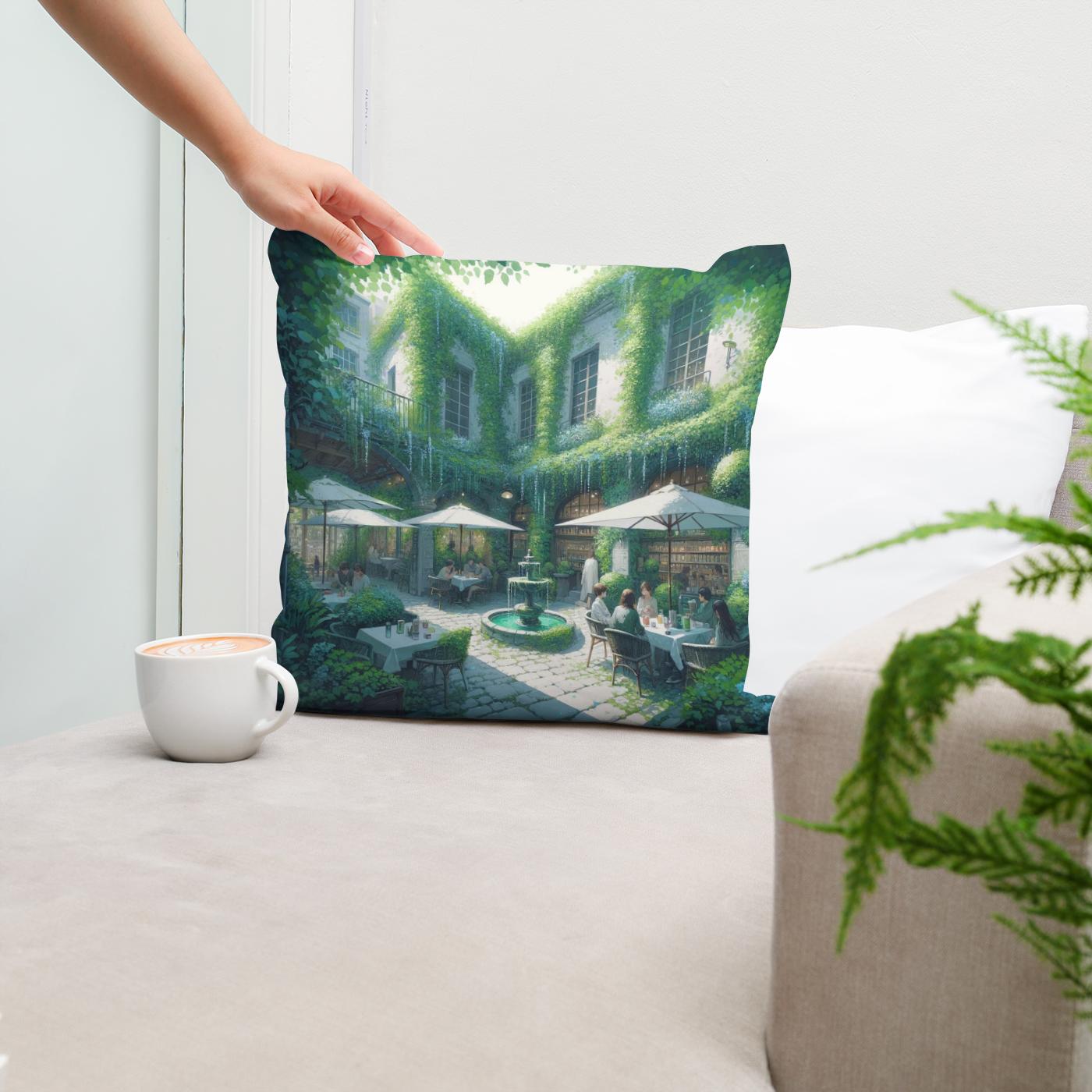 Secluded Summer Courtyard Cotton Cushion