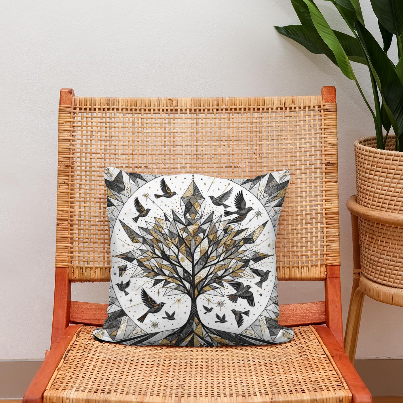 Golden Geometric Nature Cotton Cushion