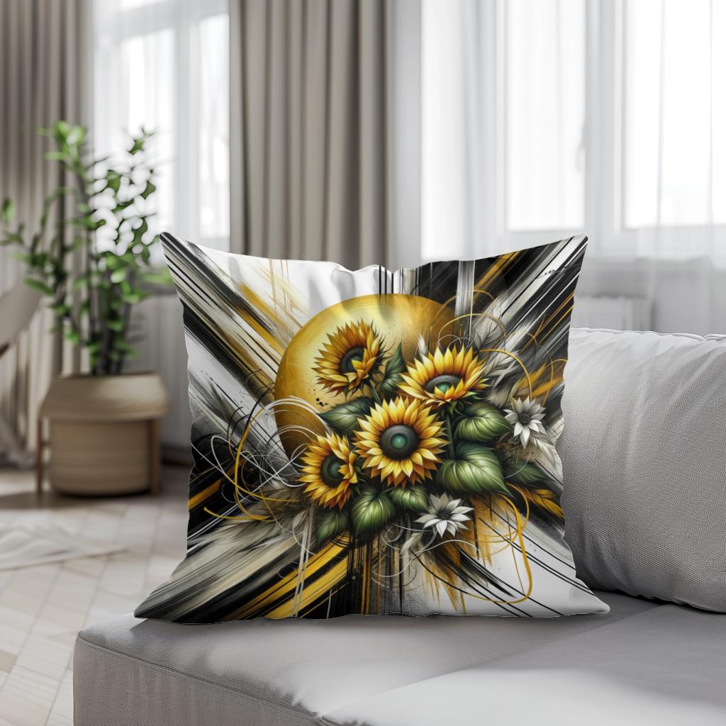 Golden Sunflower Abstract Cotton Cushion