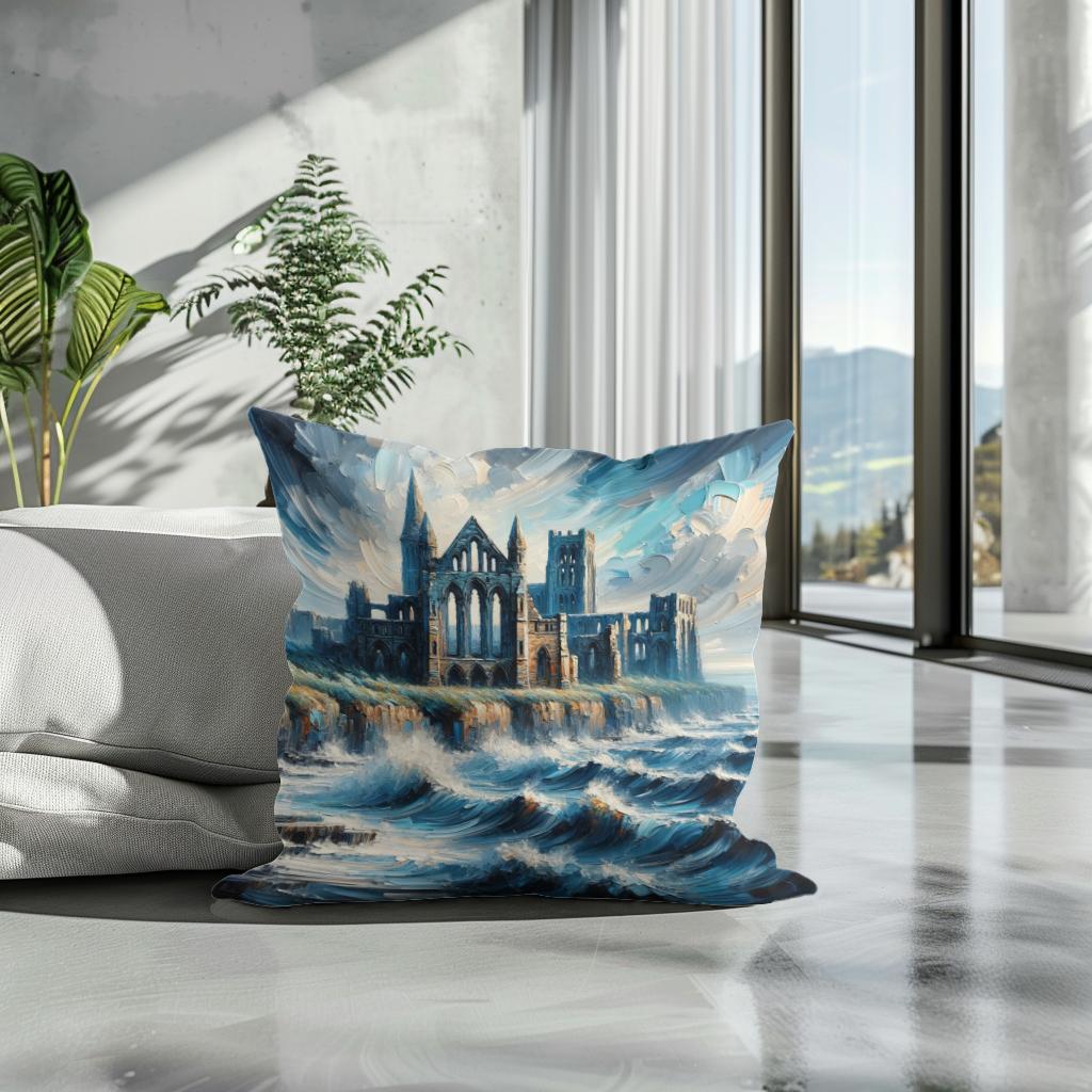 Newcastle Tynemouth Priory Coastal Impressions Cotton Cushion
