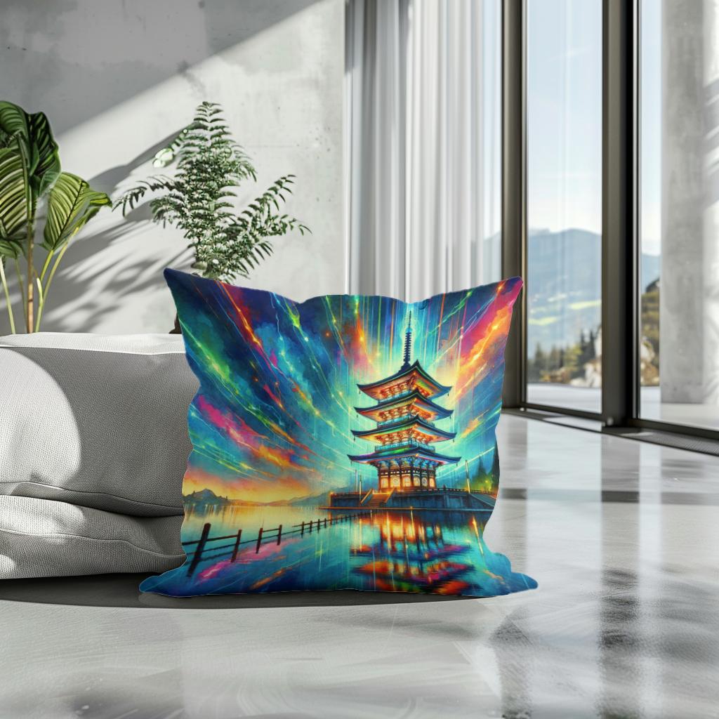 Neon Reflection Pagoda Cotton Cushion