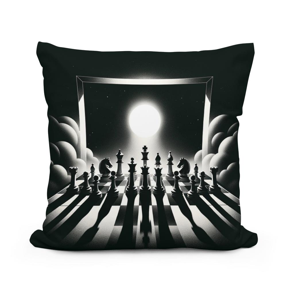 Strategic Shadows: Chessboard Cotton Cushion