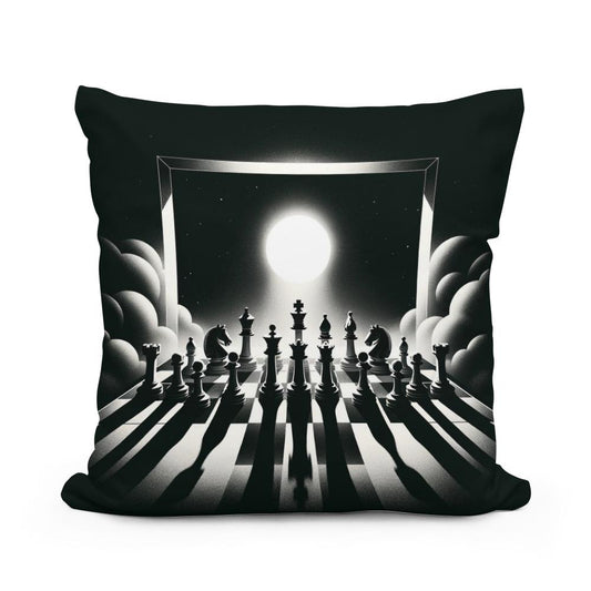 Strategic Shadows: Chessboard Cotton Cushion