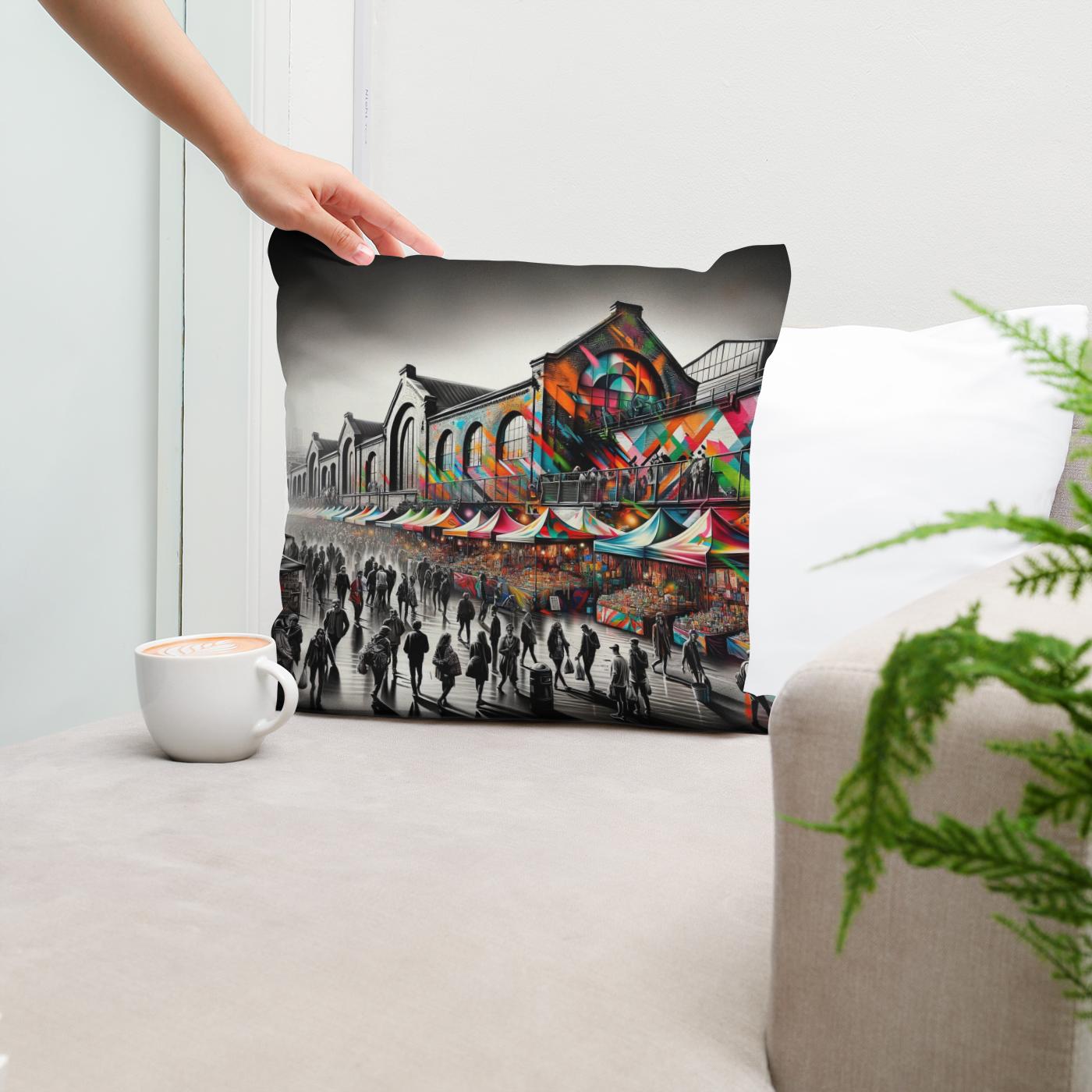 London Camden Market Modernist Fusion Cotton Cushion