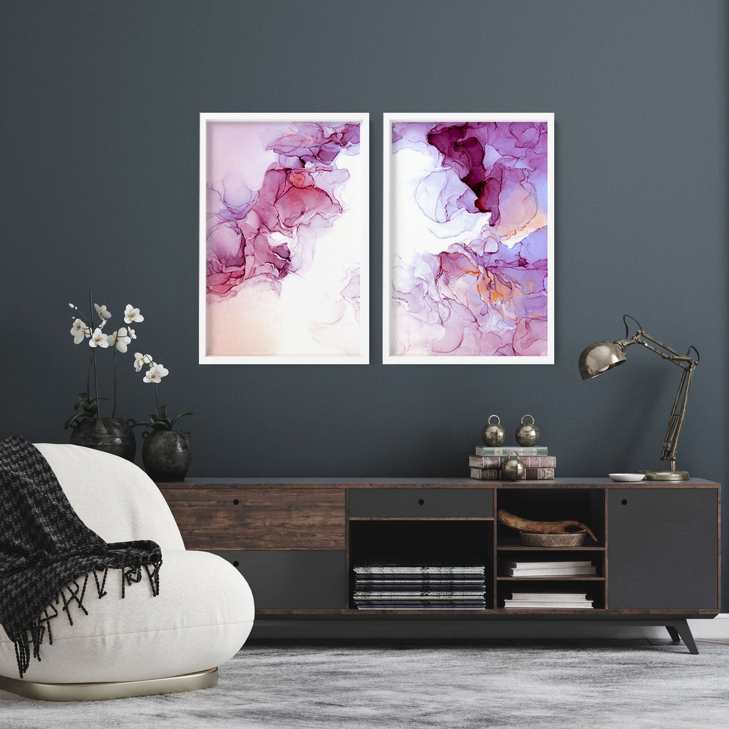 Abstract wall art for living room | set of 2 framed wall art prints