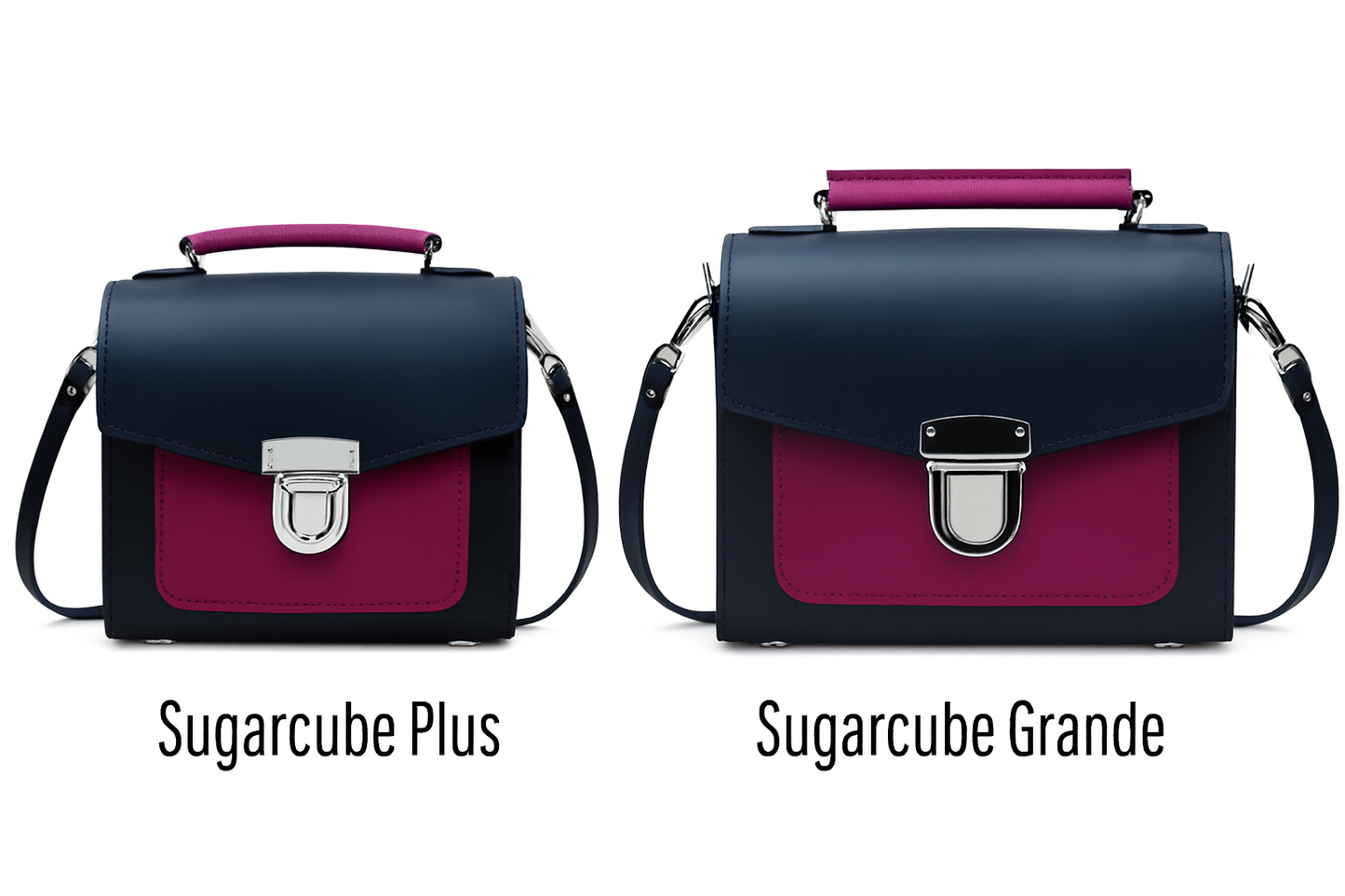 Handmade Leather Two Tone Sugarcube Handbag Black - Magenta