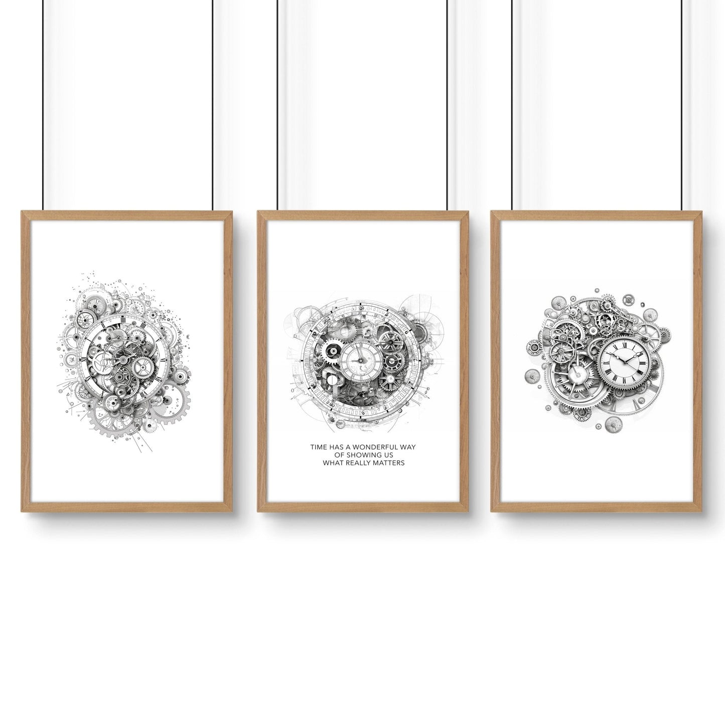 Male Office Decor | Set of 3 Abstract Clocks Wall art Prints