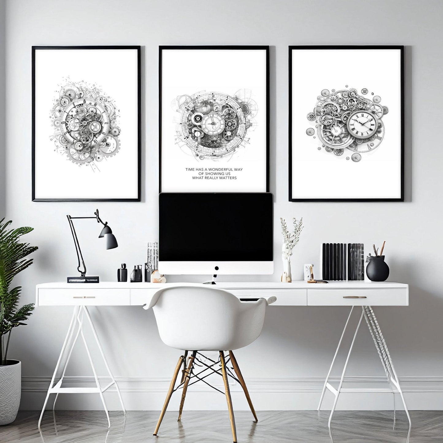 Male Office Decor | Set of 3 Abstract Clocks Wall art Prints