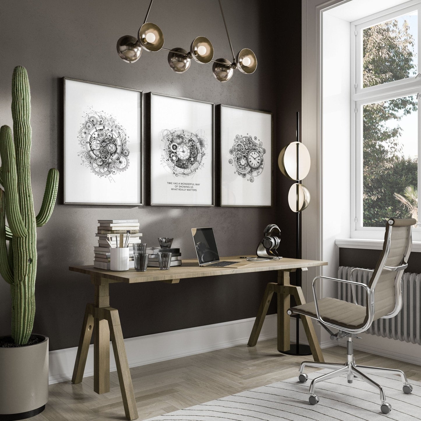 Male Office Decor | Set of 3 Abstract Clocks Wall art Prints