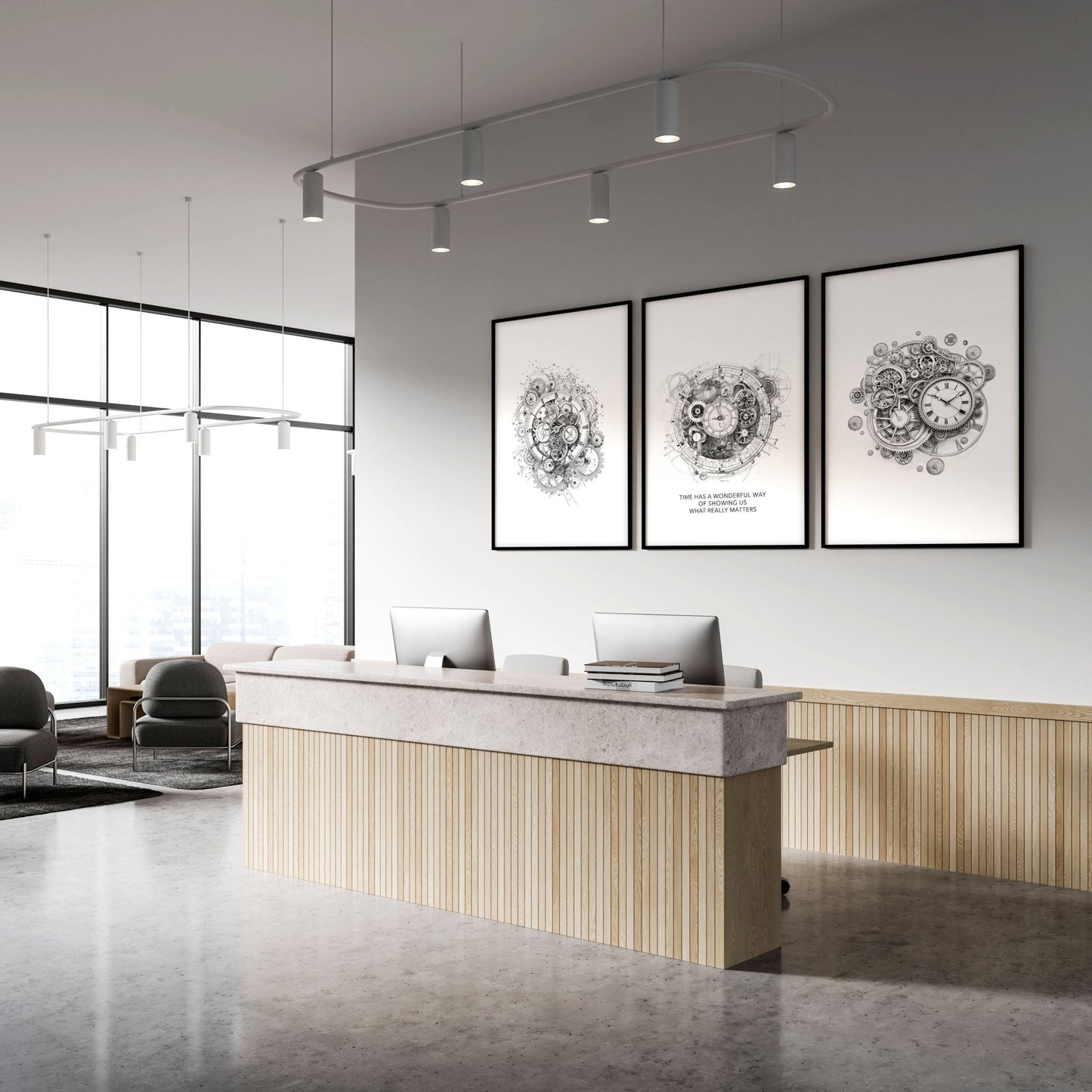 Male Office Decor | Set of 3 Abstract Clocks Wall art Prints