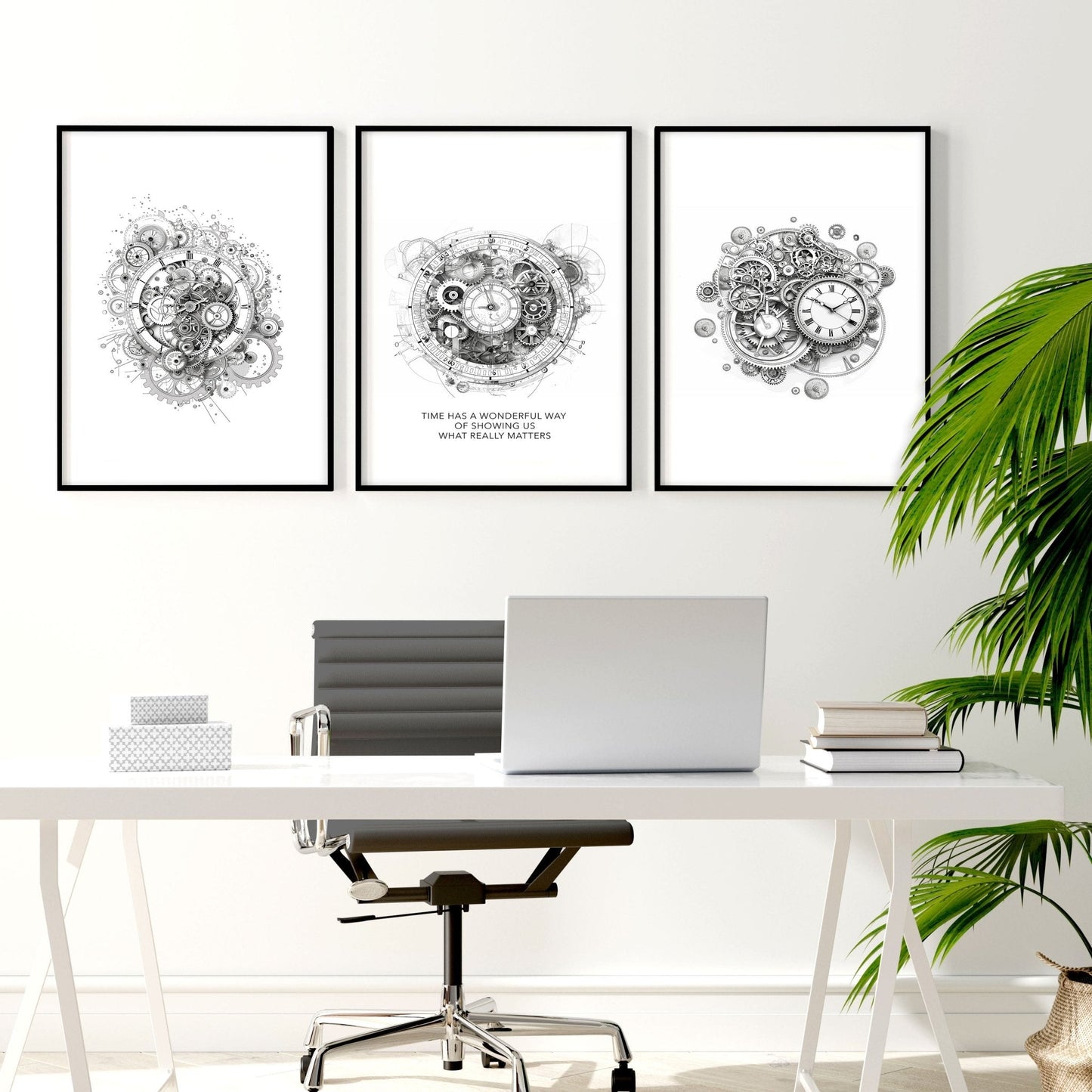 Male Office Decor | Set of 3 Abstract Clocks Wall art Prints