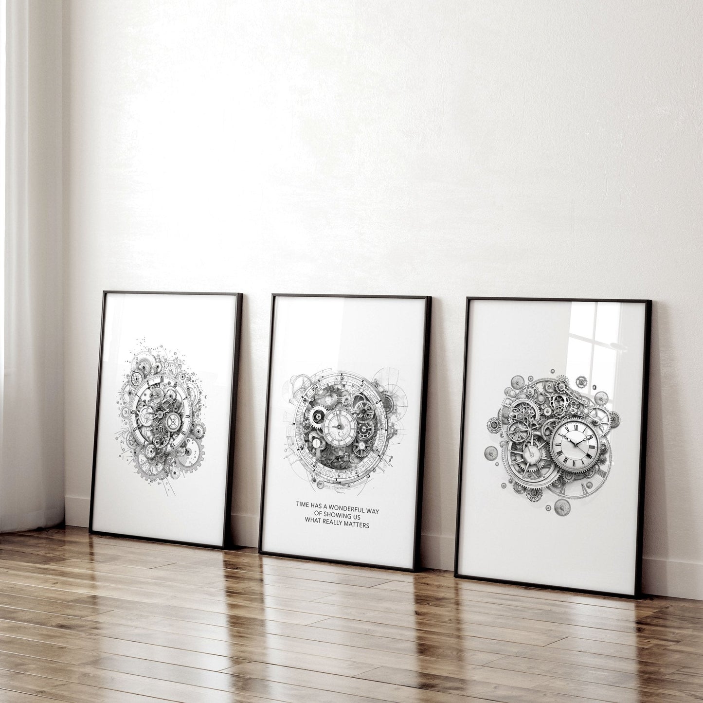Male Office Decor | Set of 3 Abstract Clocks Wall art Prints