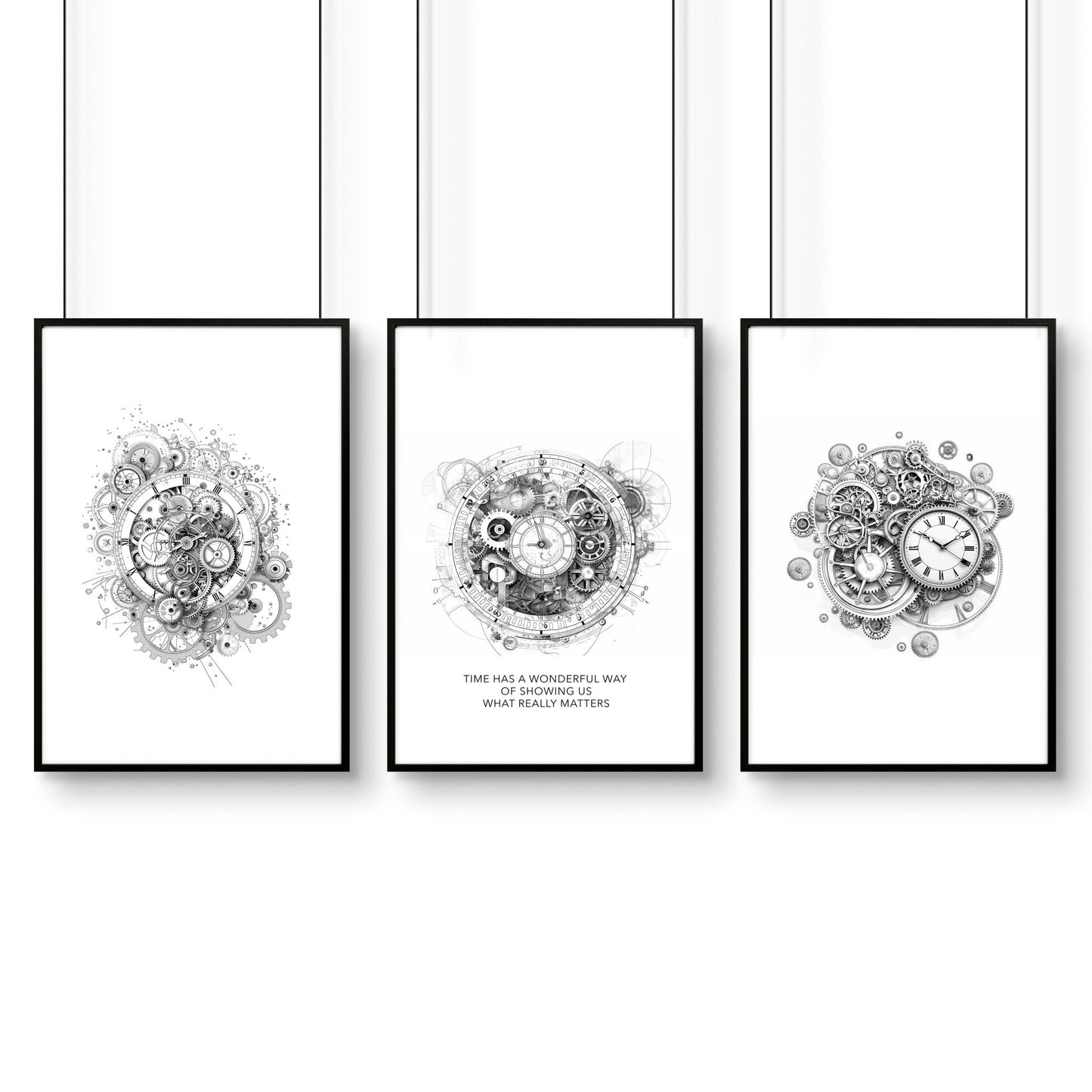 Male Office Decor | Set of 3 Abstract Clocks Wall art Prints
