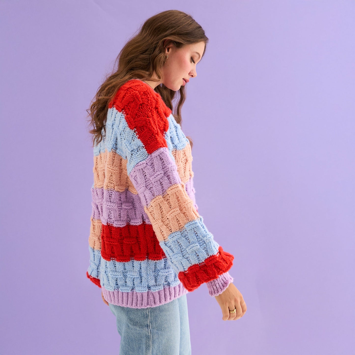 Mandy Criss-Cross Stitch Balloon Sleeve Stripe Jumper - Orange