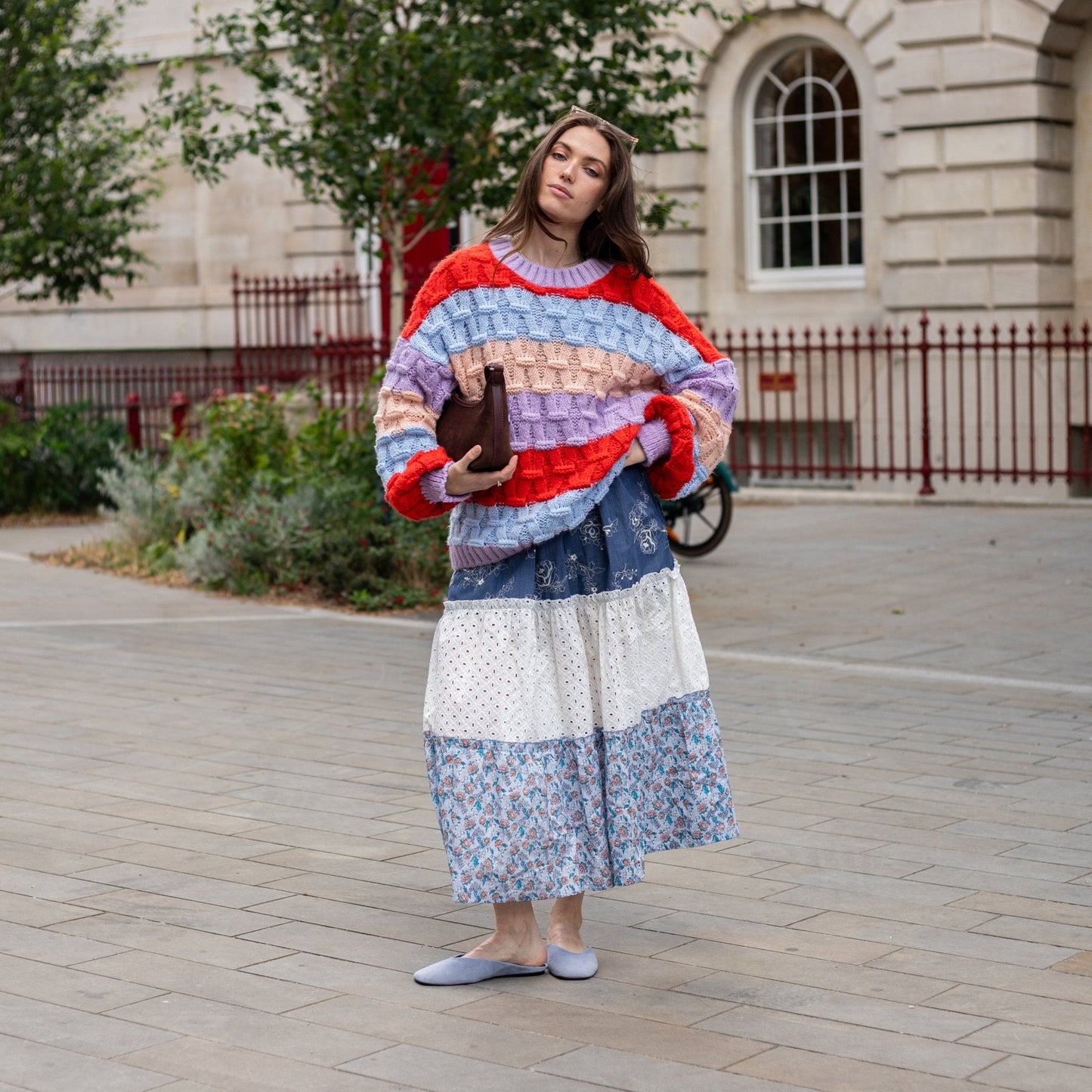 Mandy Criss-Cross Stitch Balloon Sleeve Stripe Jumper - Orange