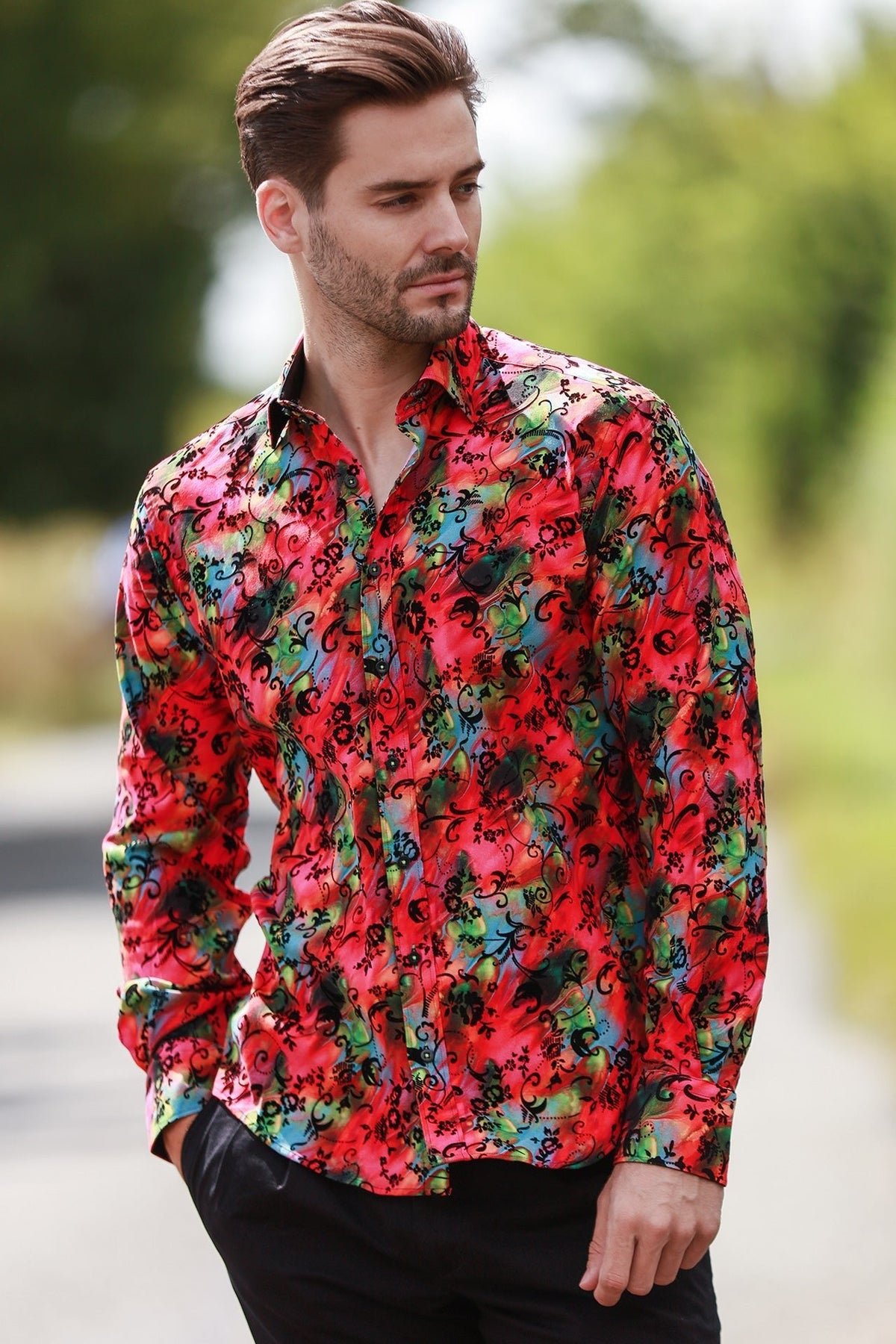 Marble Tie-Dye Shirt with Flocking Detail