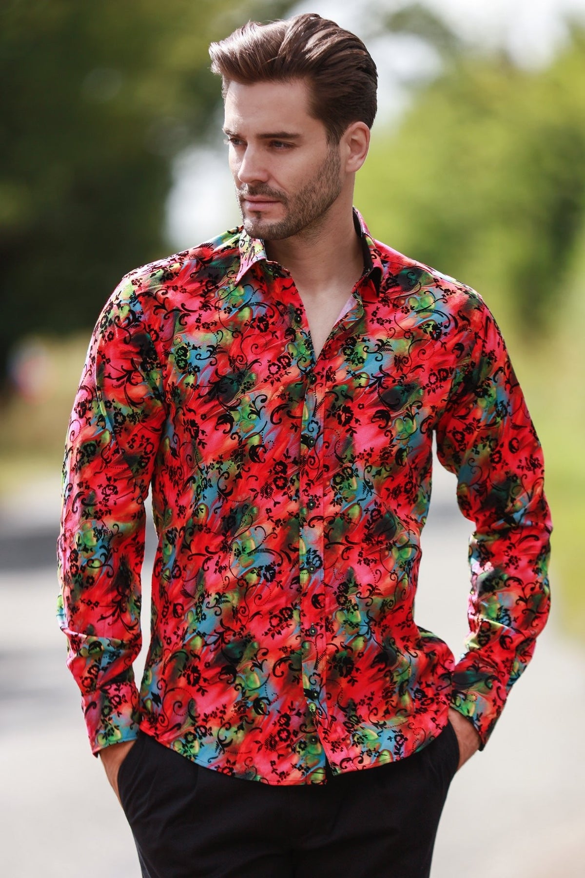 Marble Tie-Dye Shirt with Flocking Detail