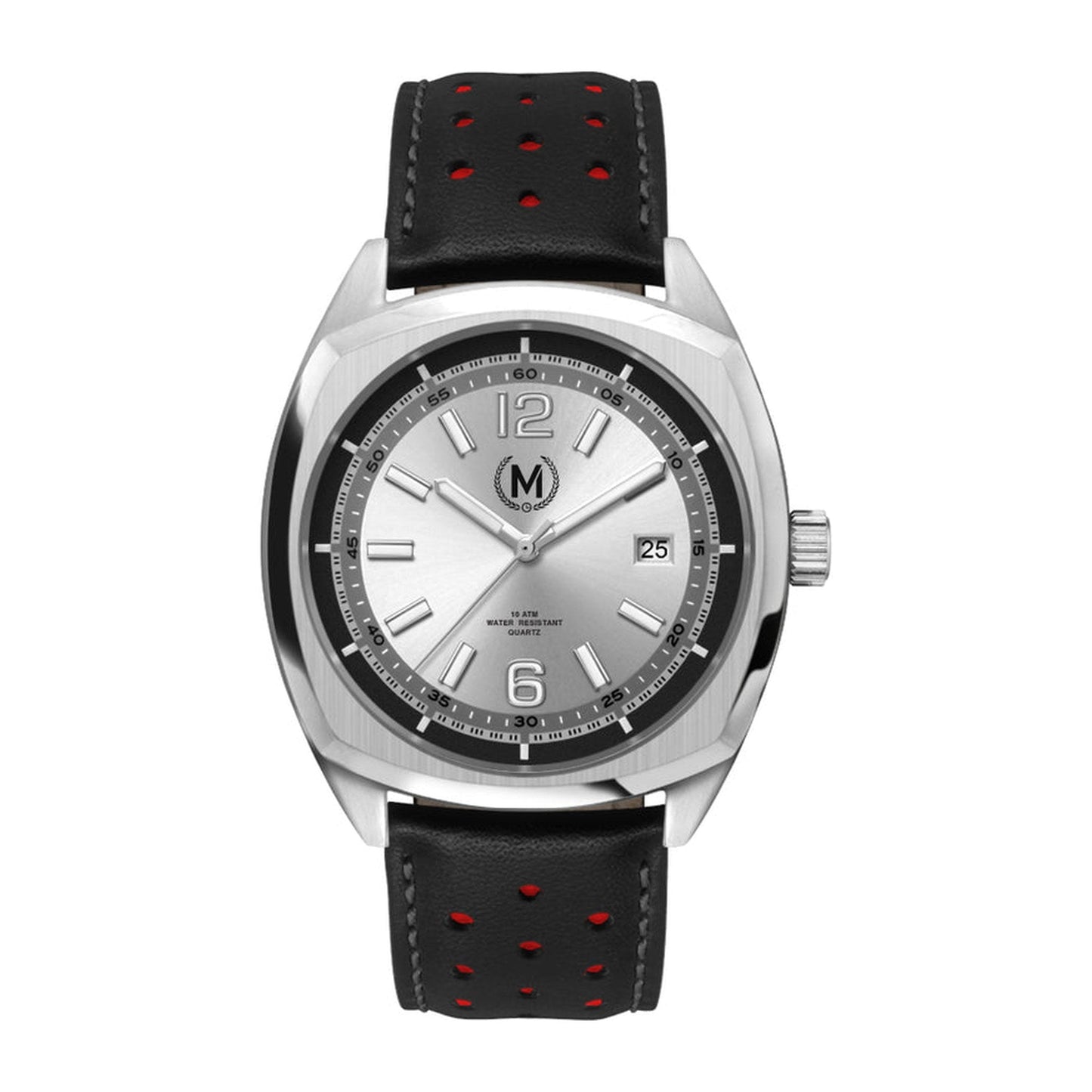 Silver Dial Driver, Black And Red Strap
