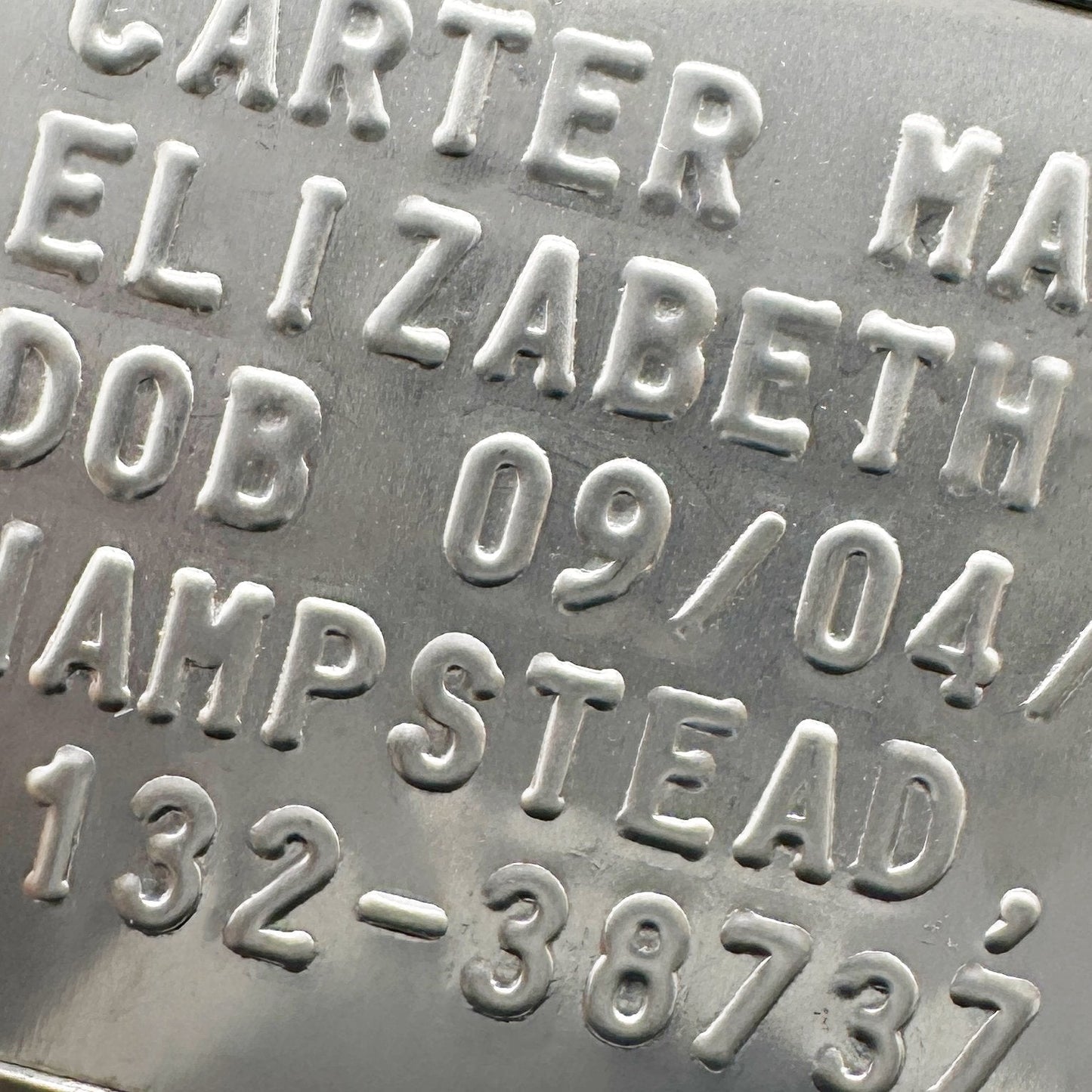 Margaret Elizabeth 'Peggy' Carter WWII Style Military Dog Tags Prop Replica - Notched pre 1965 WW2 - Stainless Steel - Chain Included