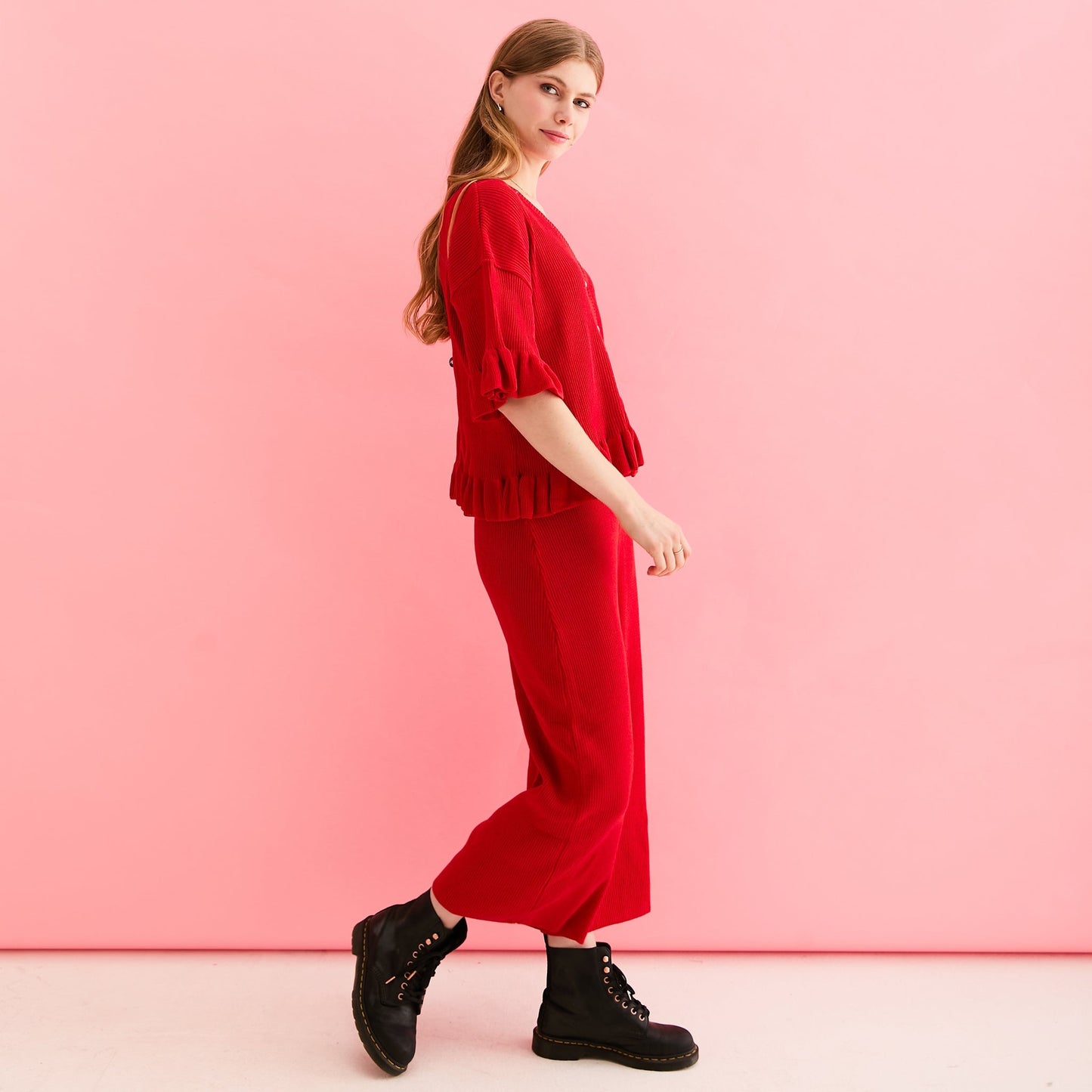 Marlow Ruffle Co-Ord Cardigan - Red