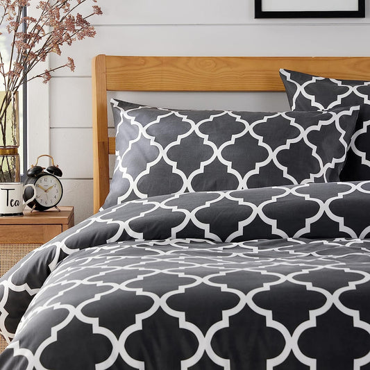 OLIVIA ROCCO Marrakesh Grey Printed Duvet Cover Set Easy Care Polyester Blend With Pillowcases For Master Bedroom, Guest Rooms, Dorms