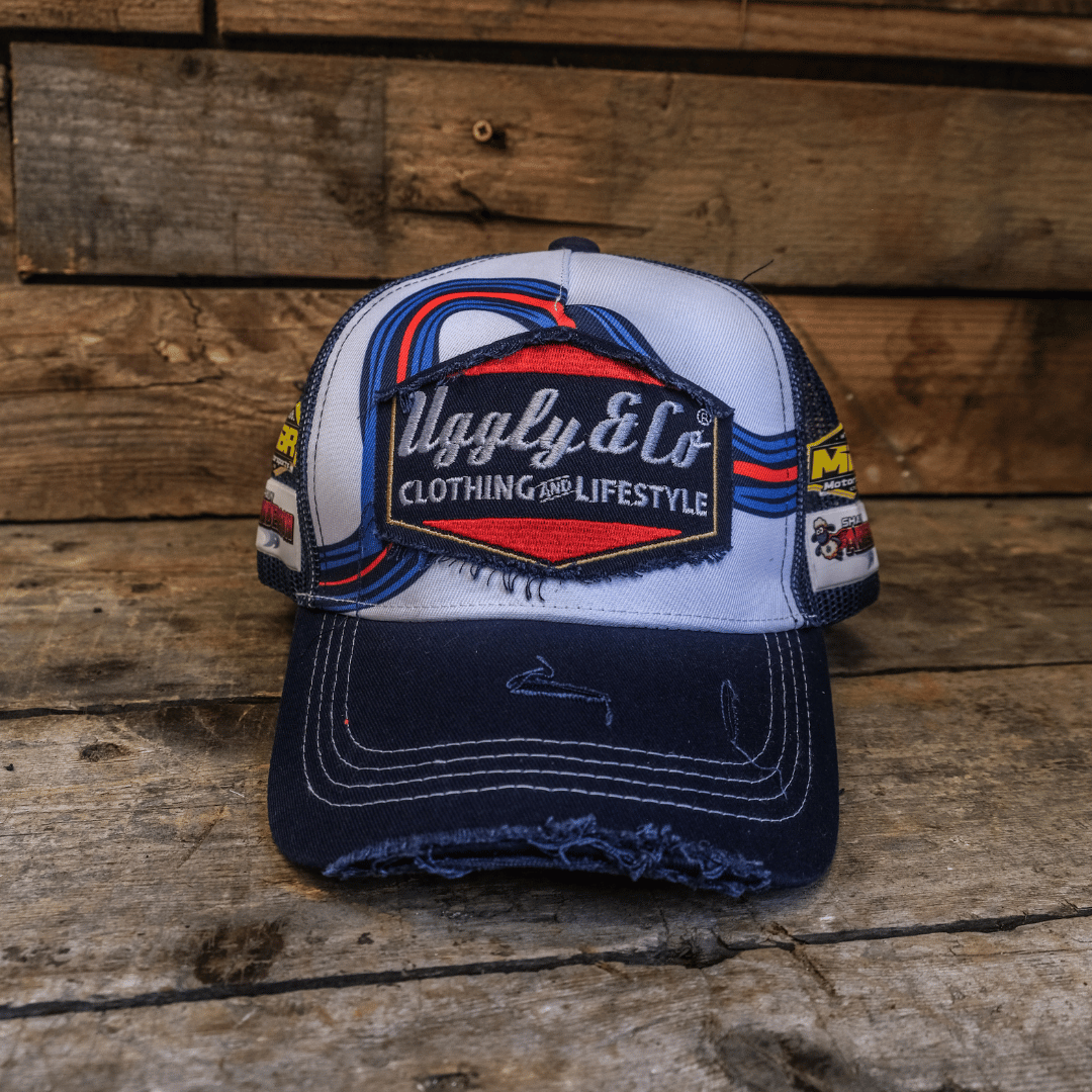 Retro Blue & Red Diamond Trucker Hat