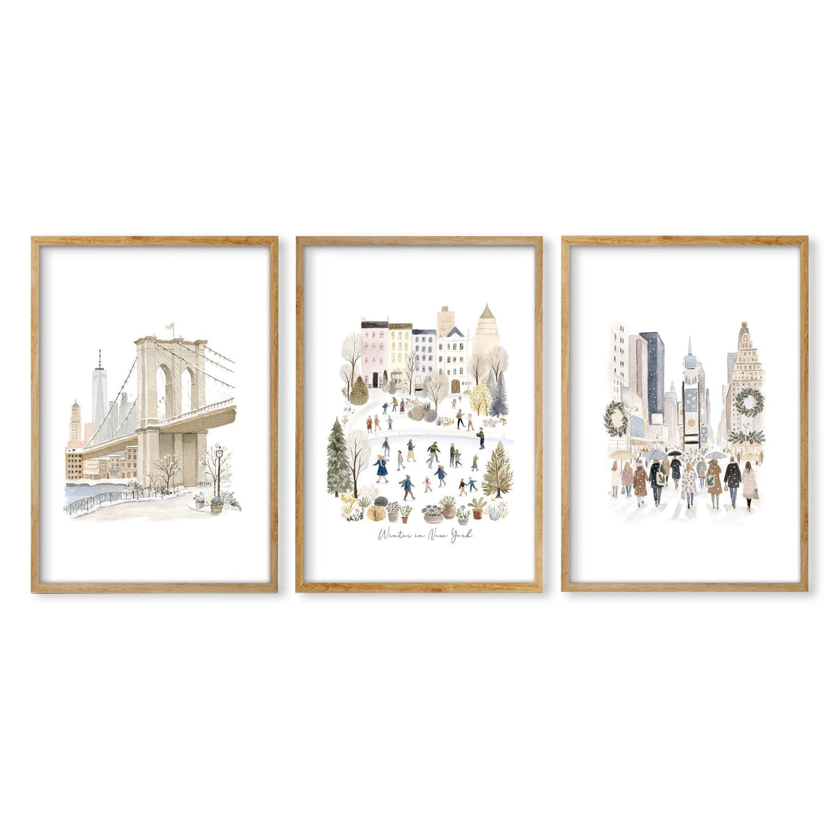 Master Bedroom Art Above Bed Winter New York Manhattan Wall Art Prints | "Winter in New York" | Set of 3