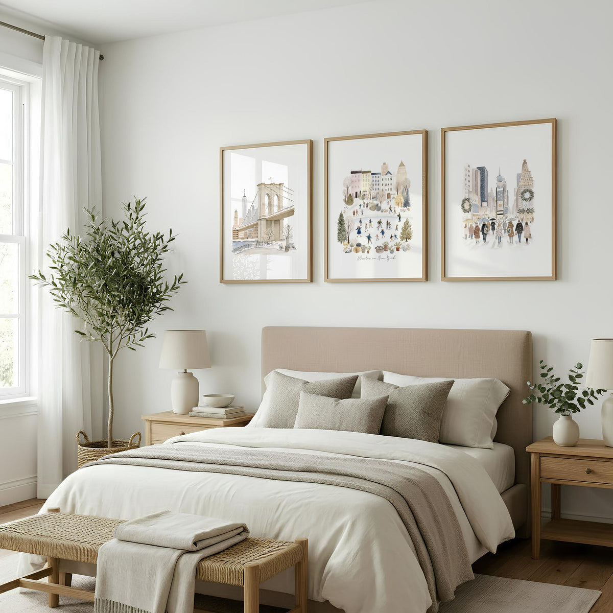 Master Bedroom Art Above Bed Winter New York Manhattan Wall Art Prints | "Winter in New York" | Set of 3