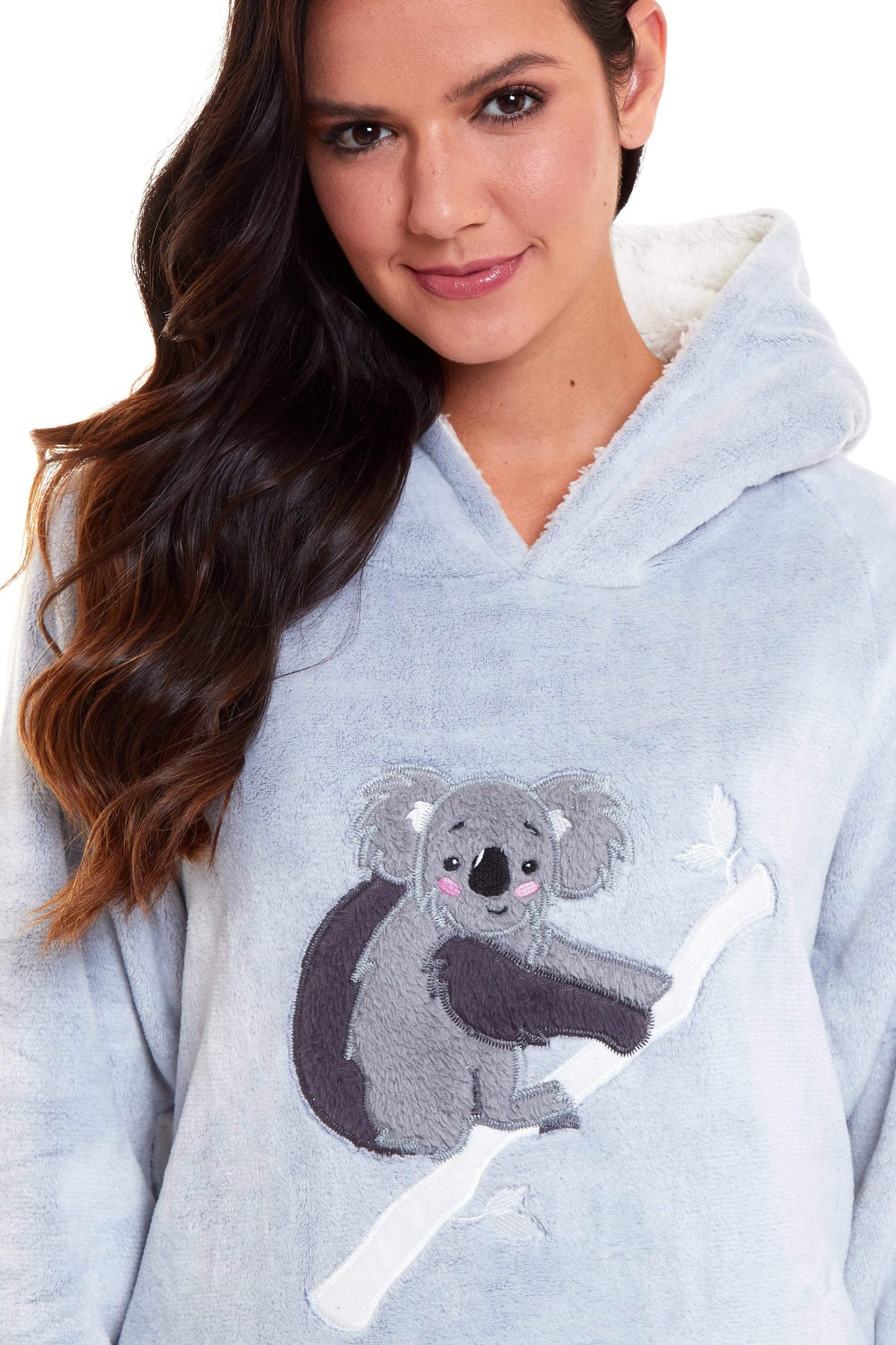 Matching Mother Daughter Koala Bear Hooded Pyjama Set Soft Plush Fleece Flannel Loungewear Nightwear for Women and Girls by Daisy Dreamer