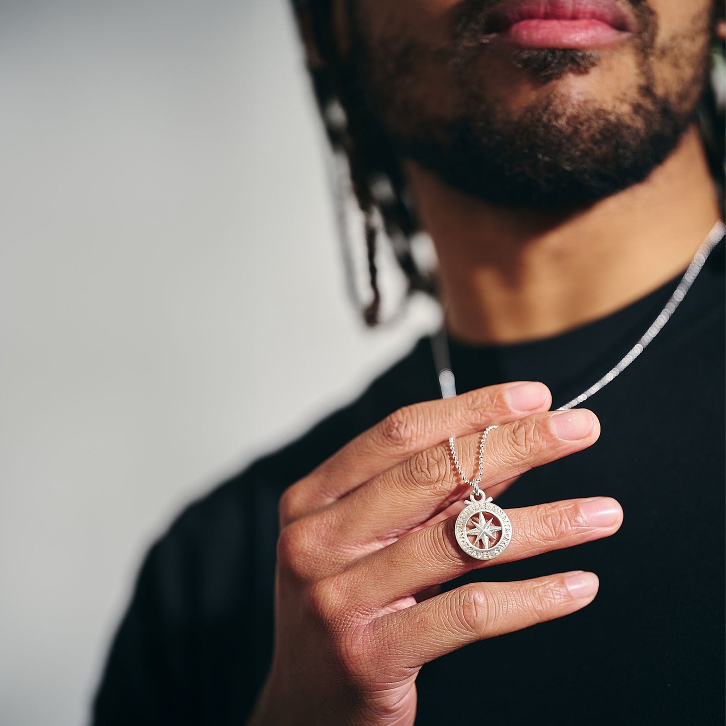 Travel Safe Outline Compass Large St Christopher Silver Necklace