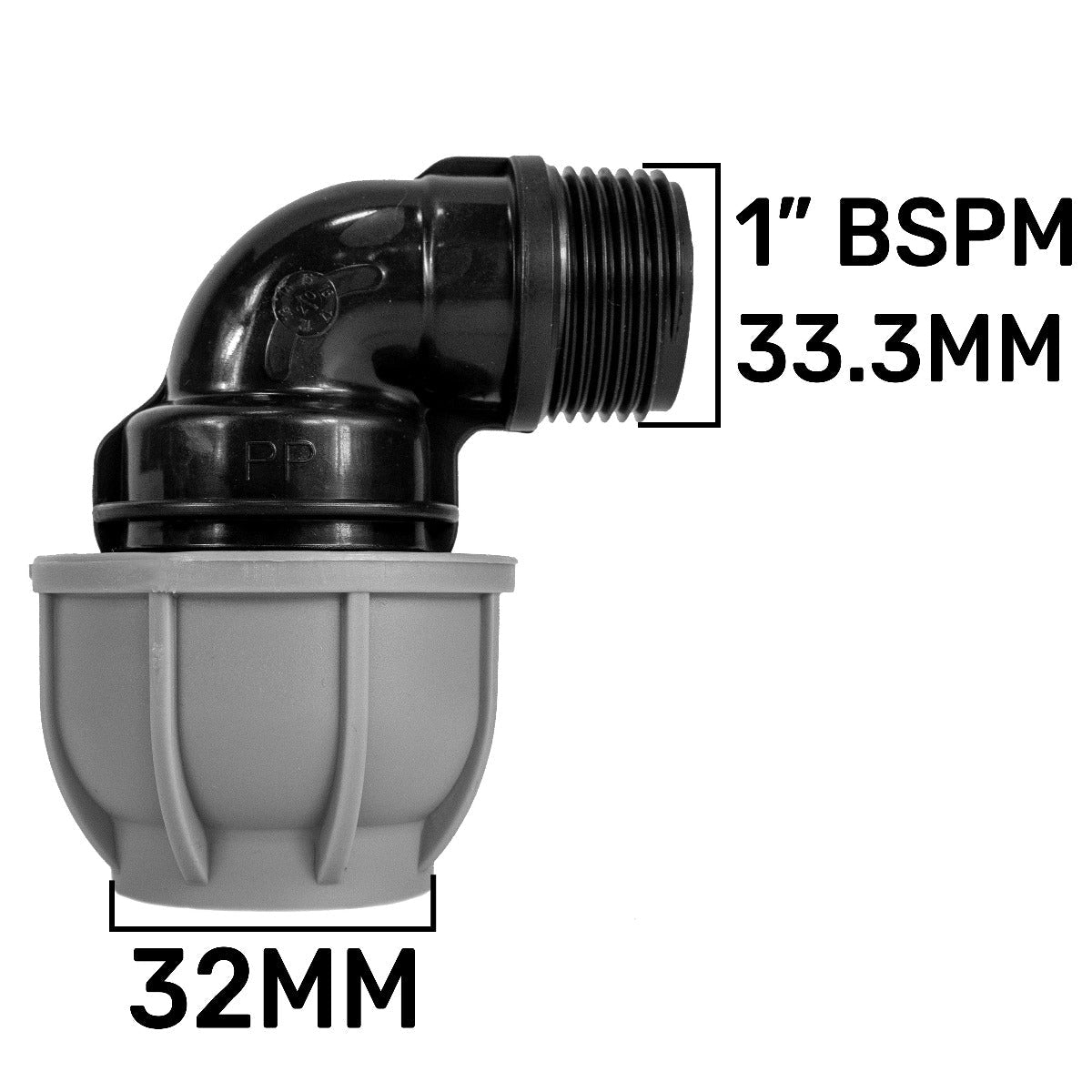 IBC Extender with 2” S60X6 Cap and 32mm MDPE Elbow