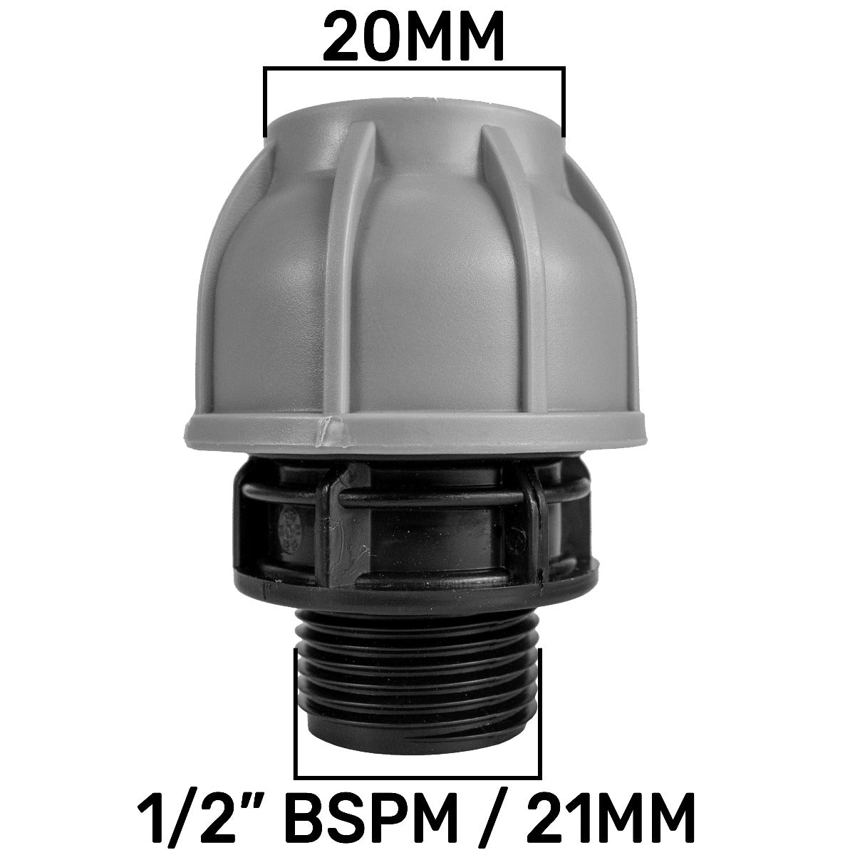 MDPE Straight Joiner 20mm - 1/2" BSPM