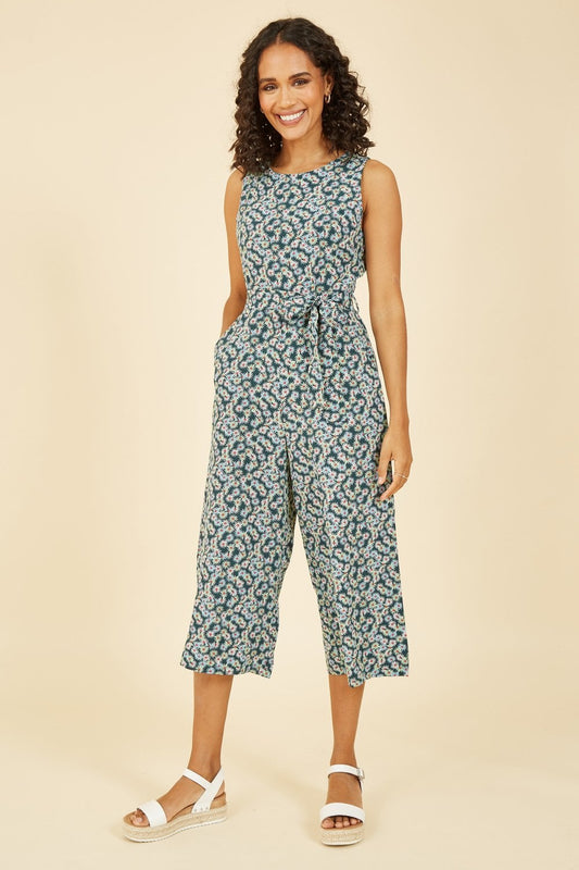 Mela Green Daisy Floral Print Culotte Jumpsuit