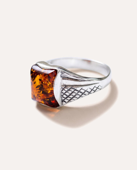 Men's Amber Solitaire Ring