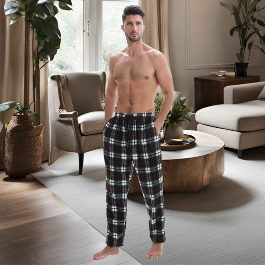 Men's Fleece Loungewear Pants - Black Red Pajama Bottoms for Ultimate Comfort and Style